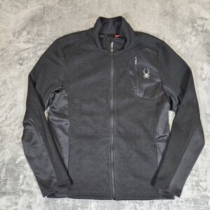 Spyder Raider Full Zip Fleece Waffle Knit Sweater Jacket Size Medium Black
